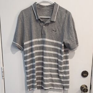 Coach Men's Gray & White Striped Polo Shirt